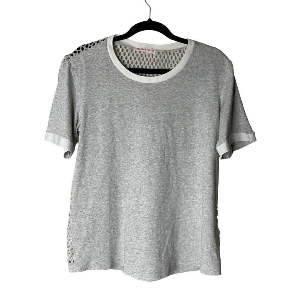 Rebecca Taylor Womens Short Sleeve Mesh Jersey Top Tee Shirt Heather Gray Med